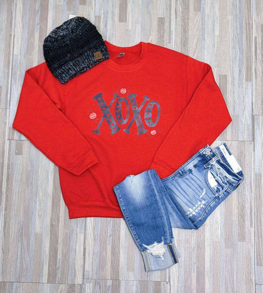 XOXO Red Graphic Crewneck Sweatshirt     Daydreamer Creations- Tilden Co.
