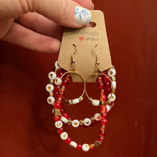 Red and Gold Heart Bracelet + Earring Set     Daydreamer Creations- Tilden Co.